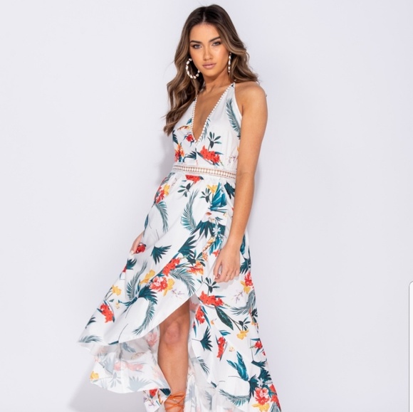 *1 LEFT *Embroidered Faux Wrap Floral Halter Maxi - Picture 4 of 6